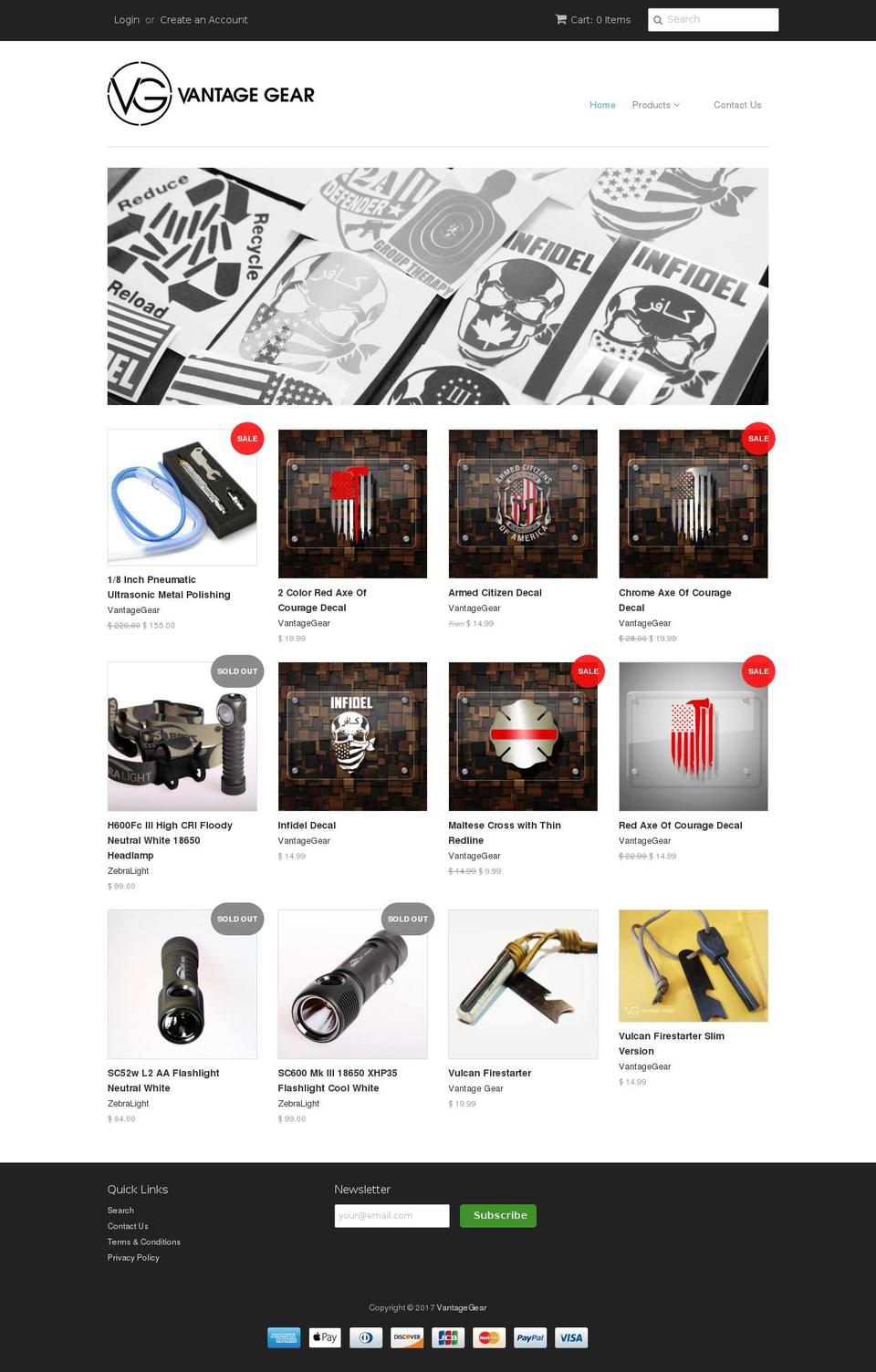 vantagegear.com shopify website screenshot