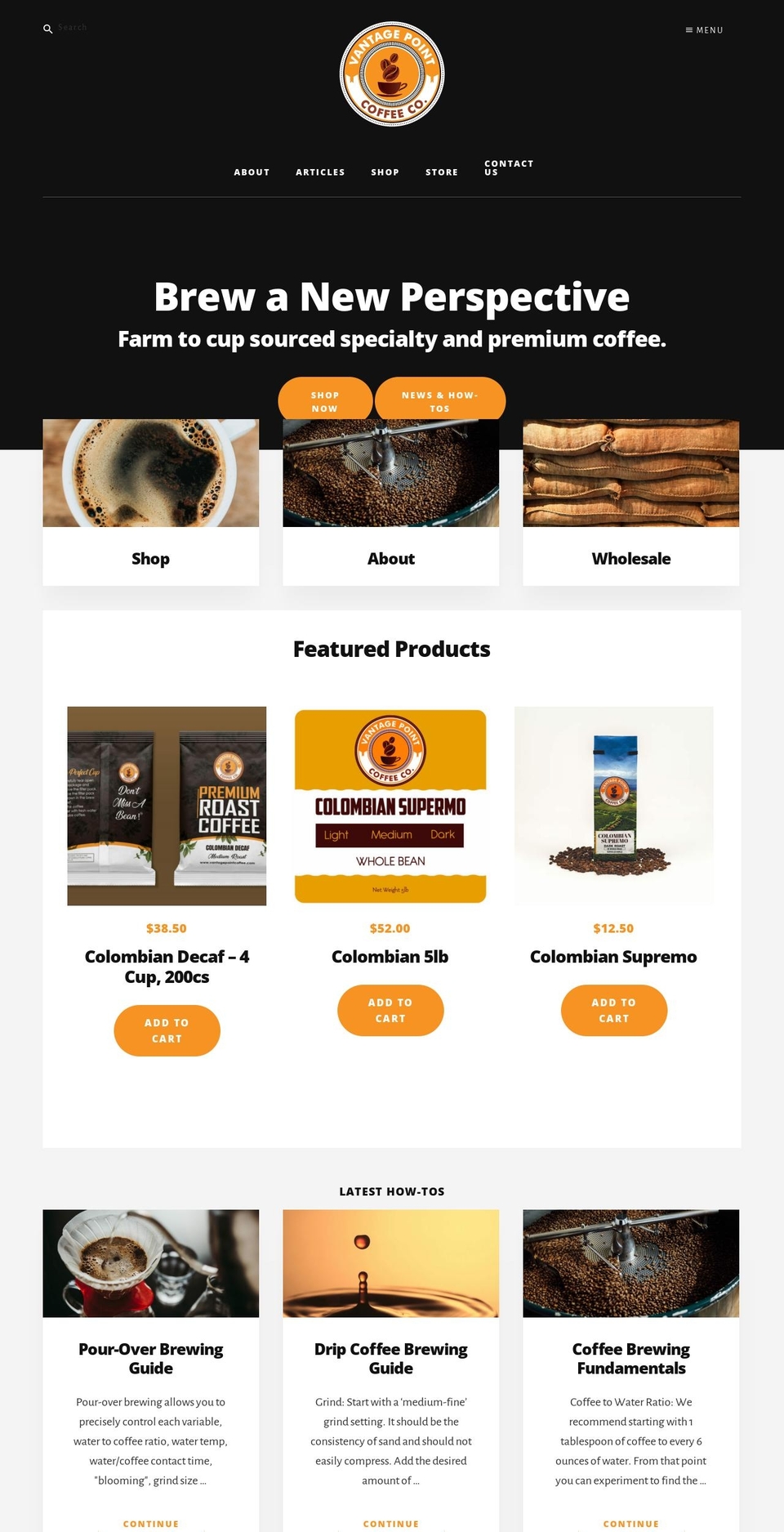 vantagepointcoffee.com — Shopify storefront screenshot