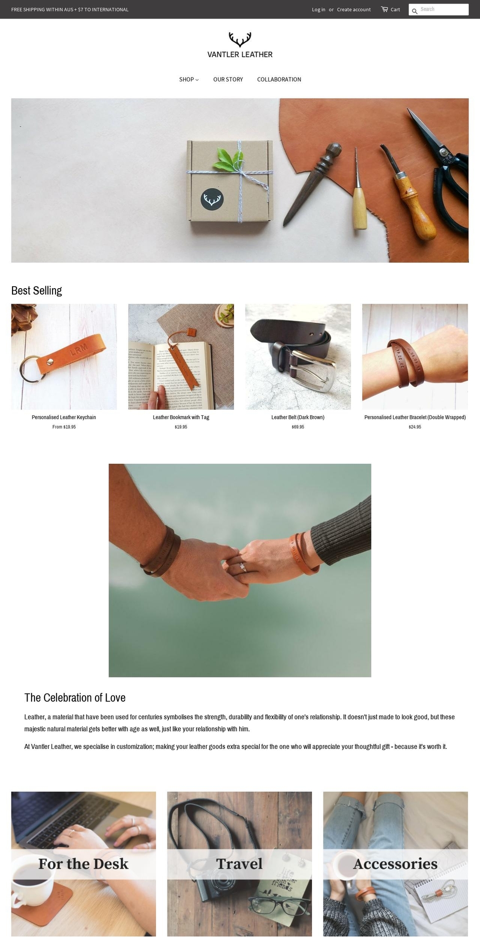 vantlerleather.com shopify website screenshot