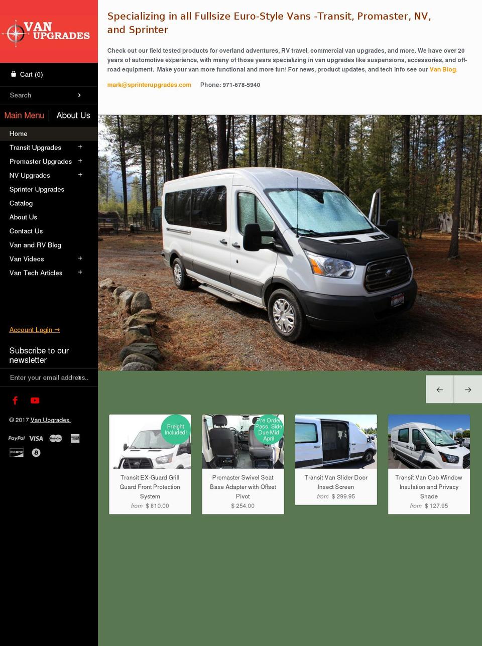 vanupgrades.com shopify website screenshot