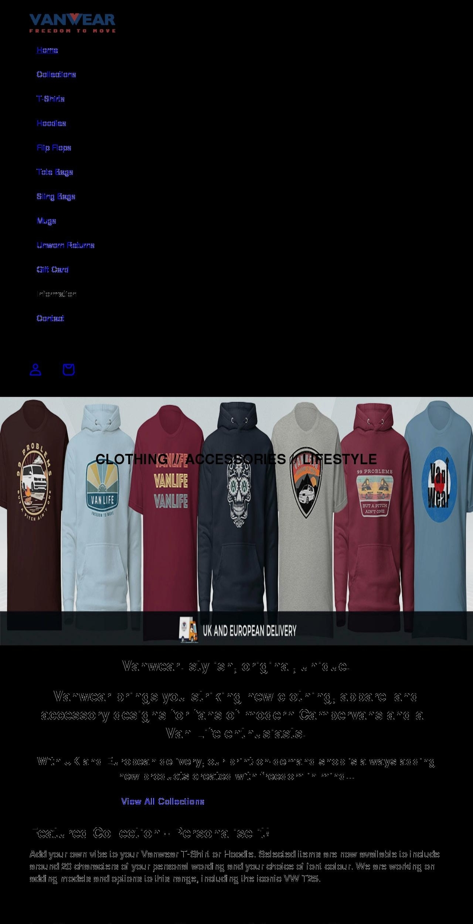 vanwear.co.uk shopify website screenshot