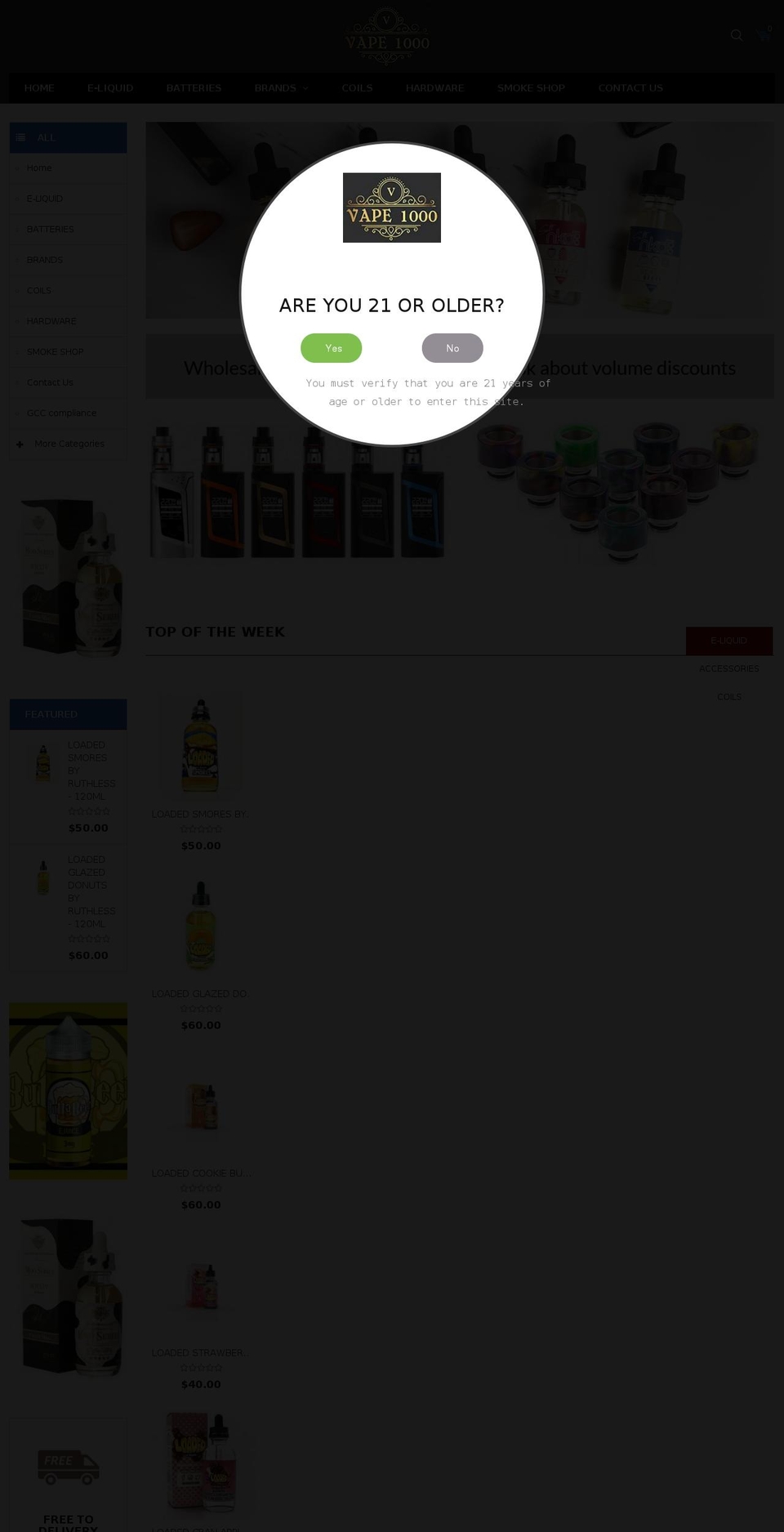 vape1000.com shopify website screenshot
