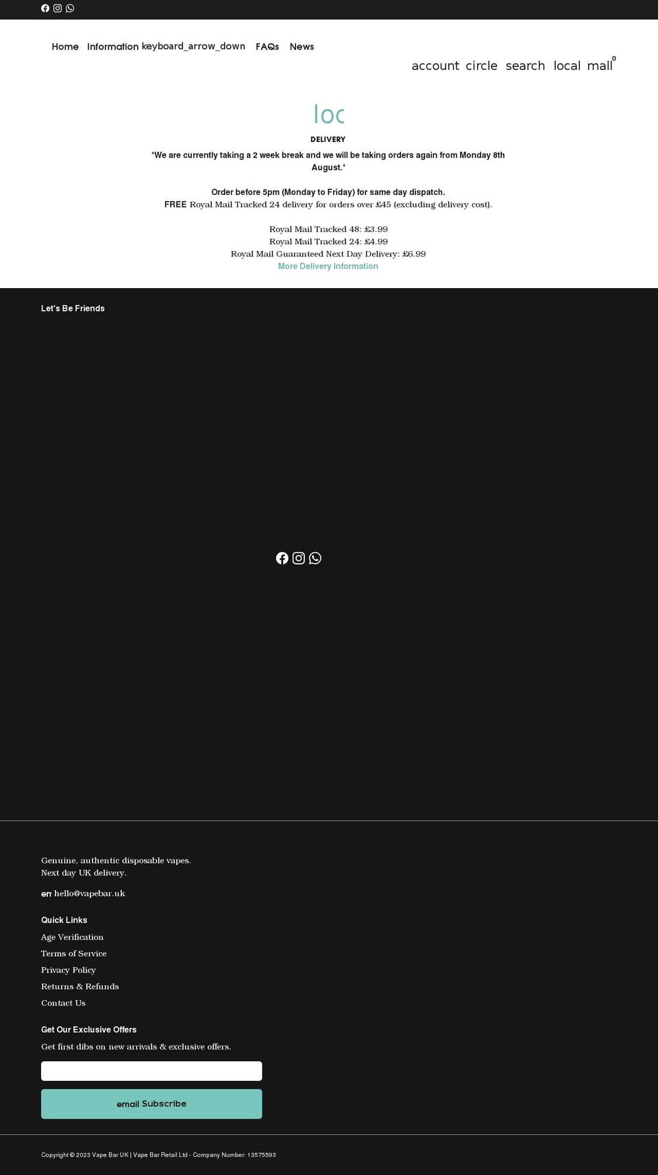 vapebar.uk shopify website screenshot