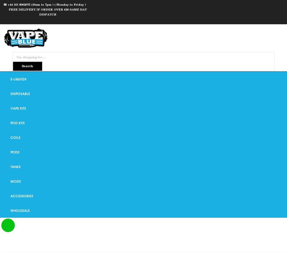 vapeblue.co.uk shopify website screenshot