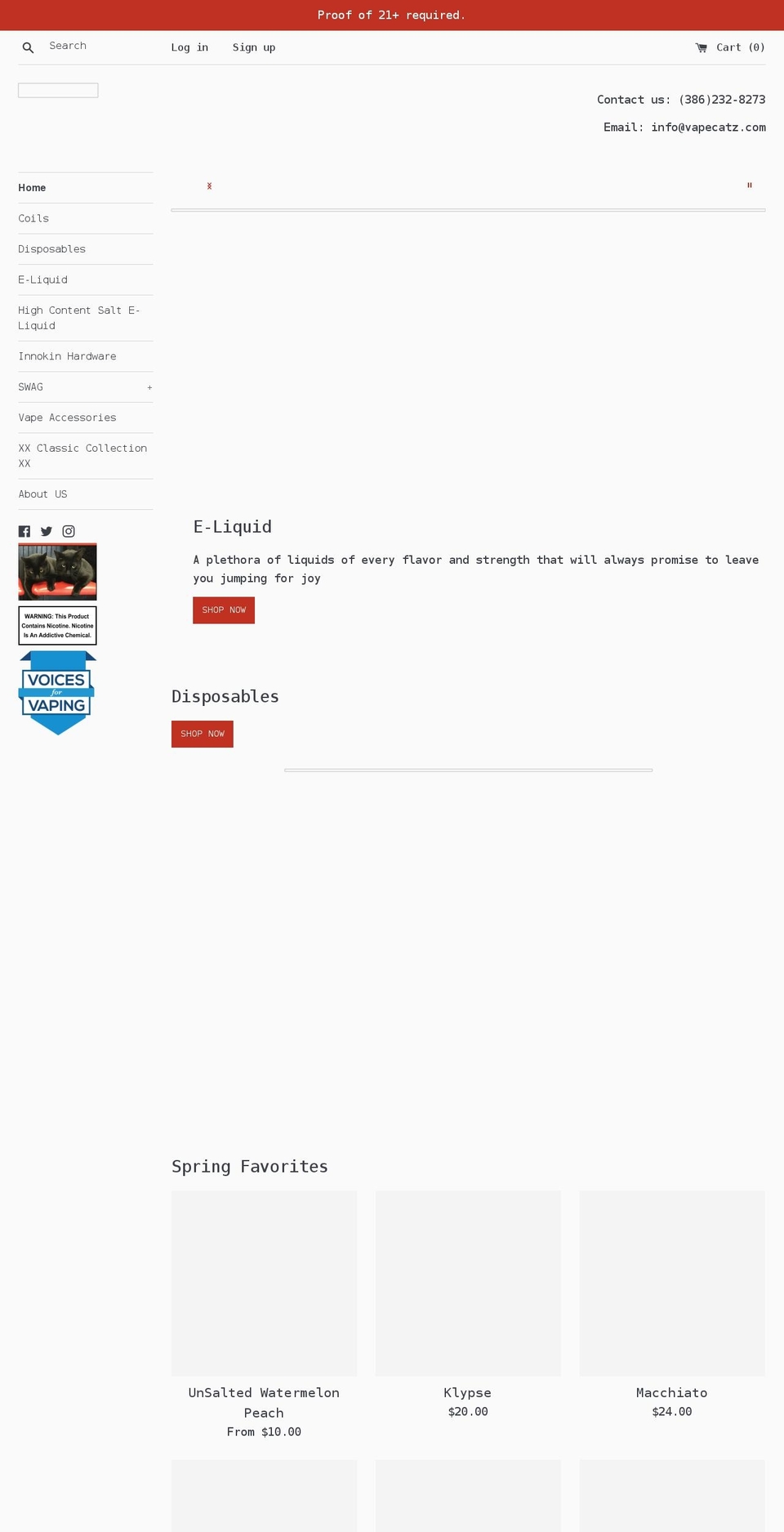 vapecatz.com shopify website screenshot