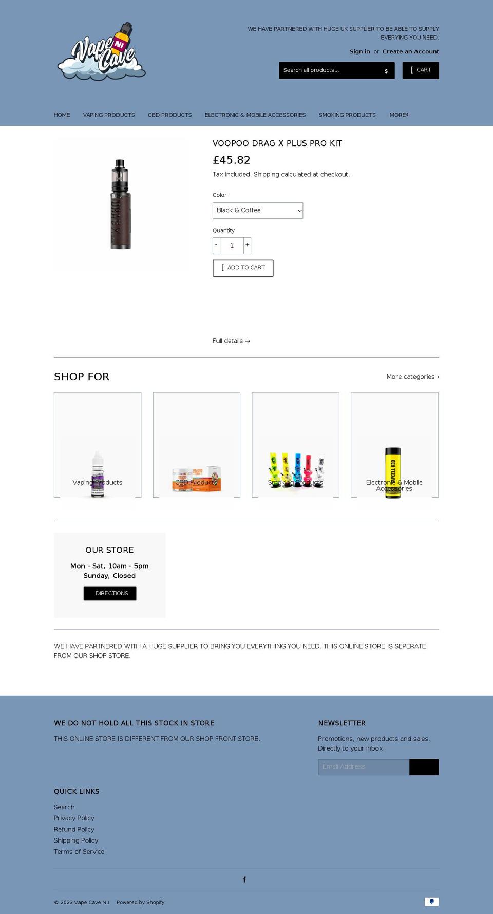 vapecaveni.co.uk shopify website screenshot
