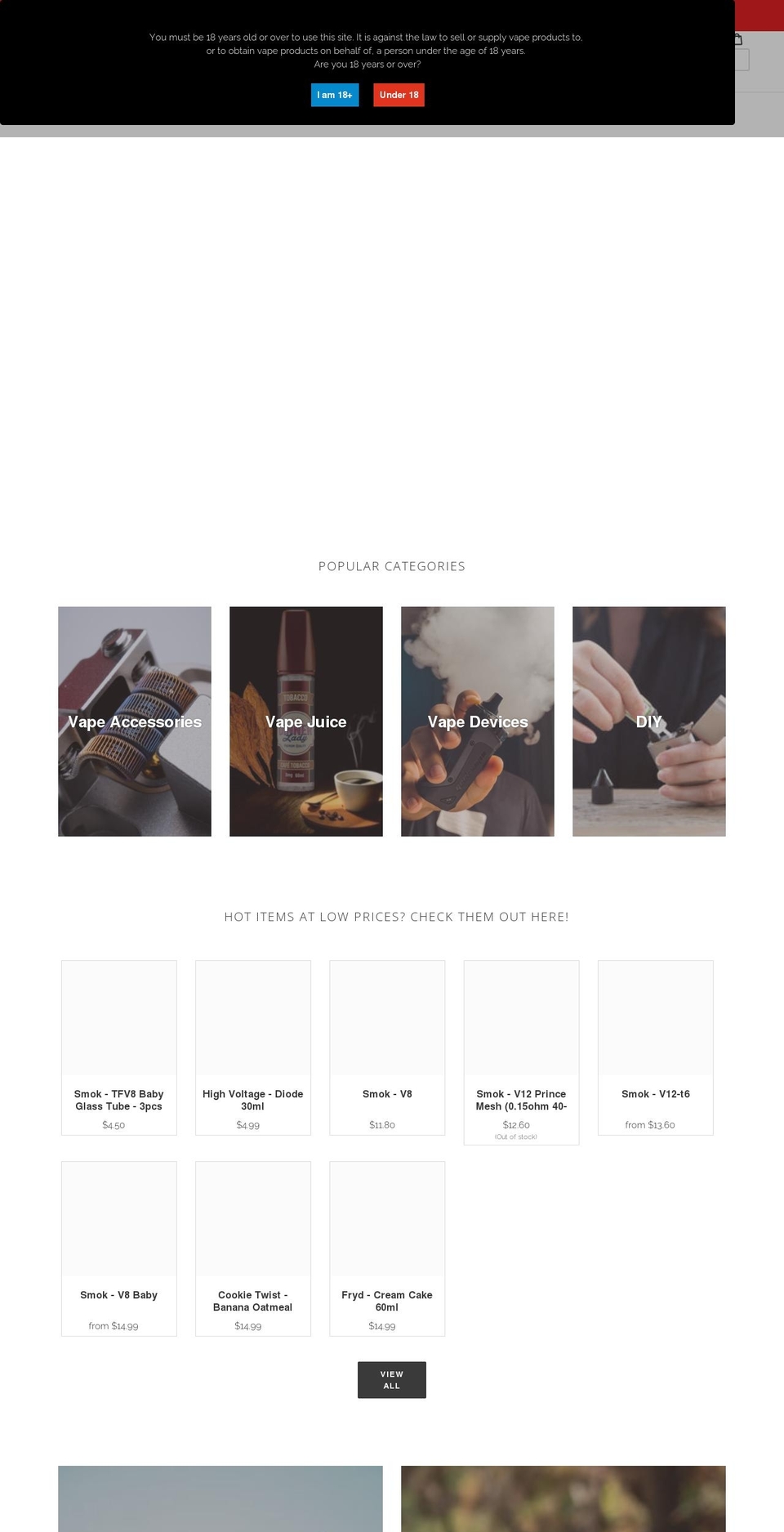 vapecloudaust.com.au shopify website screenshot