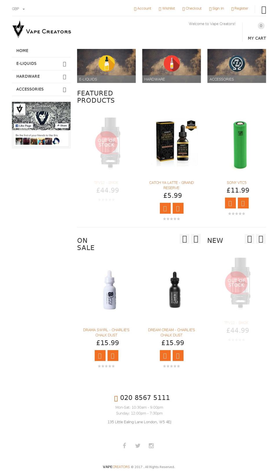 vapecreators.com shopify website screenshot