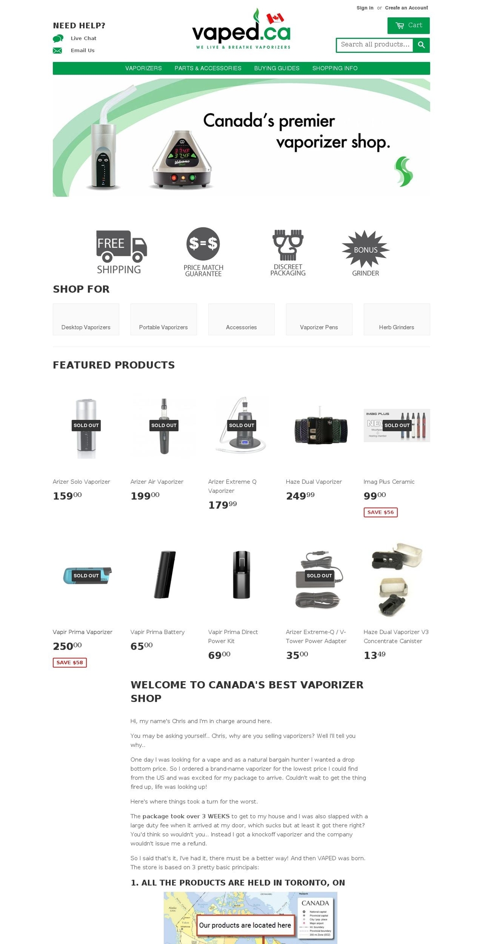 vaped.ca shopify website screenshot