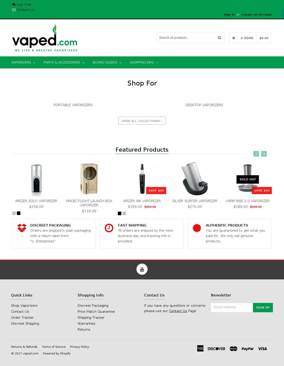 vaped.com shopify website screenshot