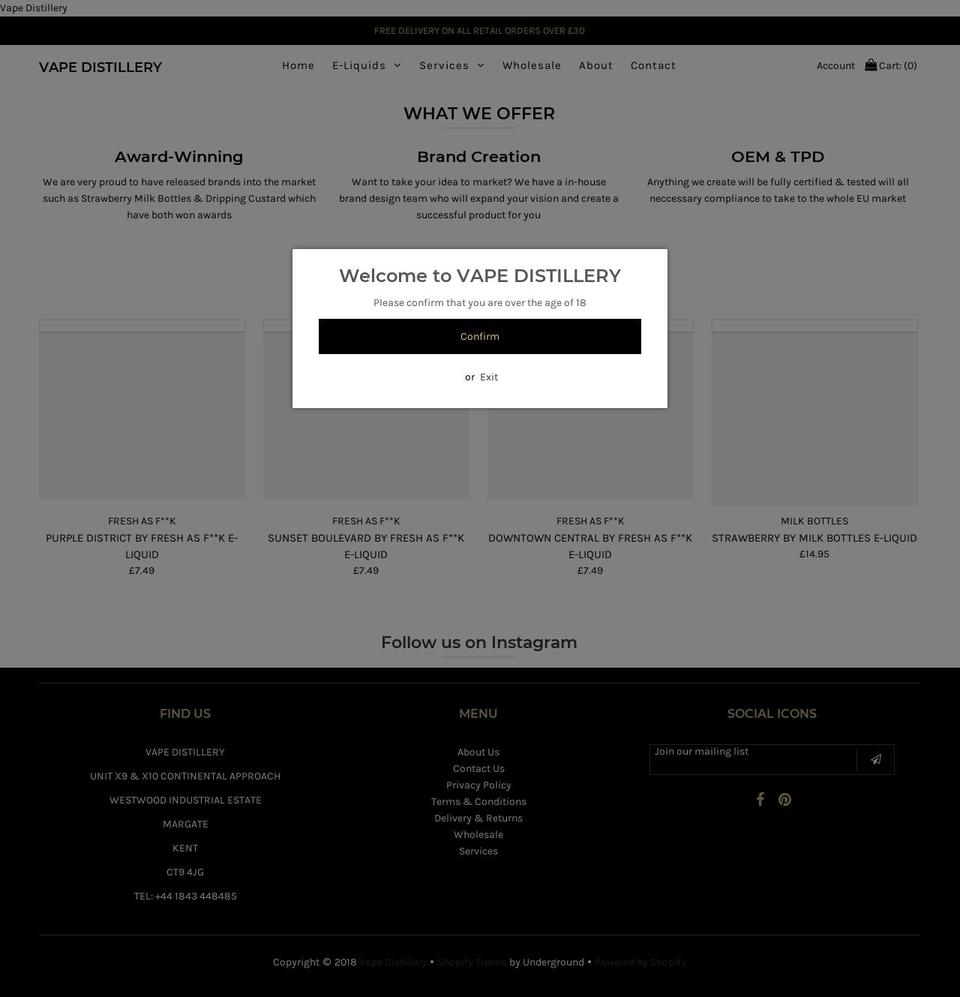 vapedistillery.com shopify website screenshot