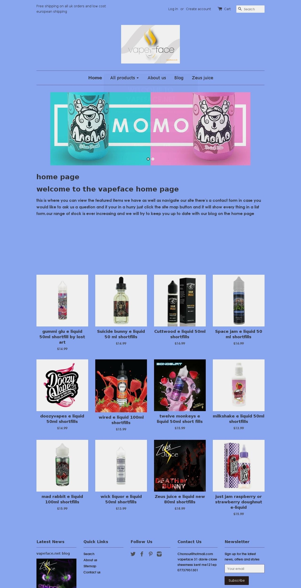 vapeface.net shopify website screenshot