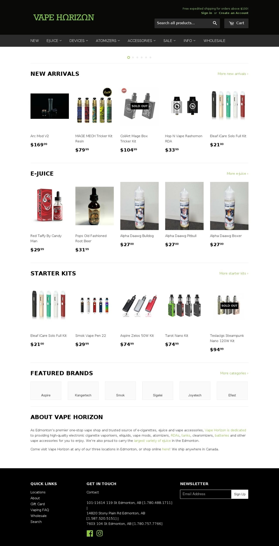 vapehorizon.com shopify website screenshot