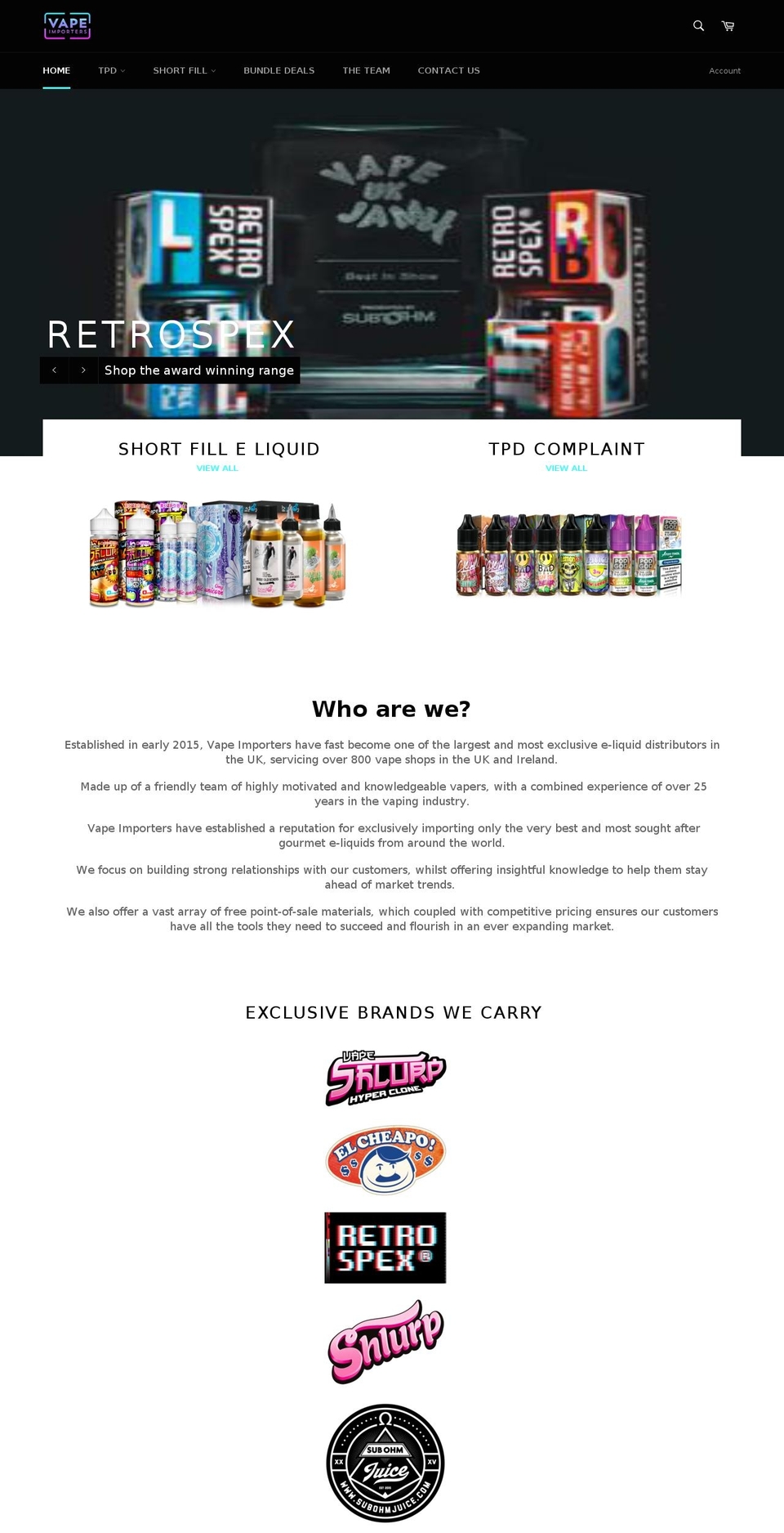vapeimporters.com shopify website screenshot