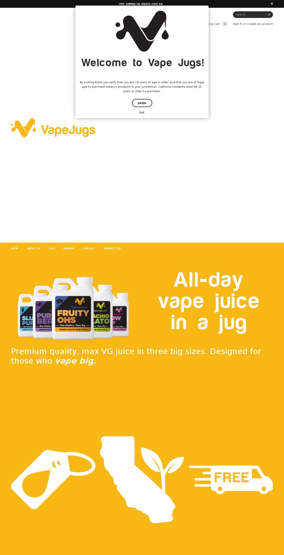 vapejug.com shopify website screenshot