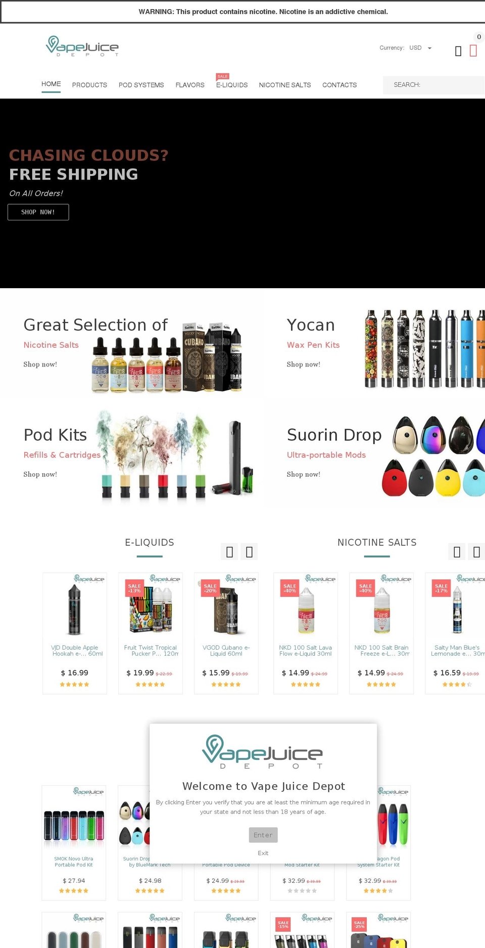vapejuicedepot.com shopify website screenshot