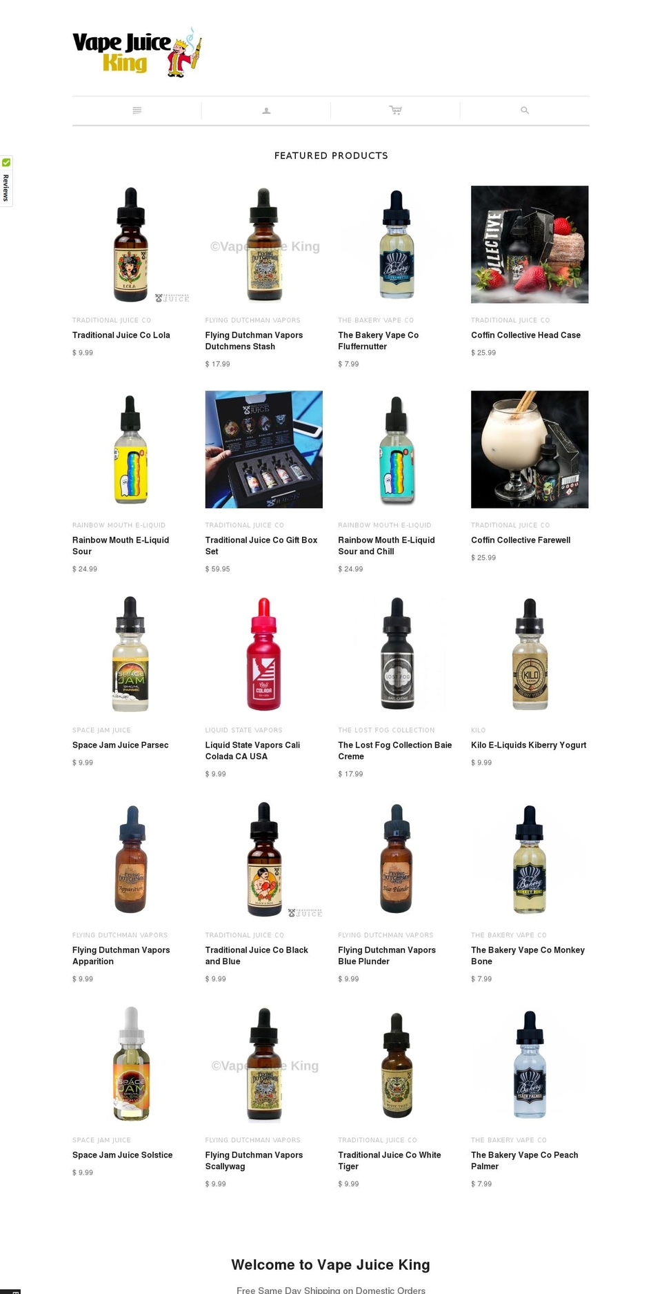 vapejuiceking.com shopify website screenshot