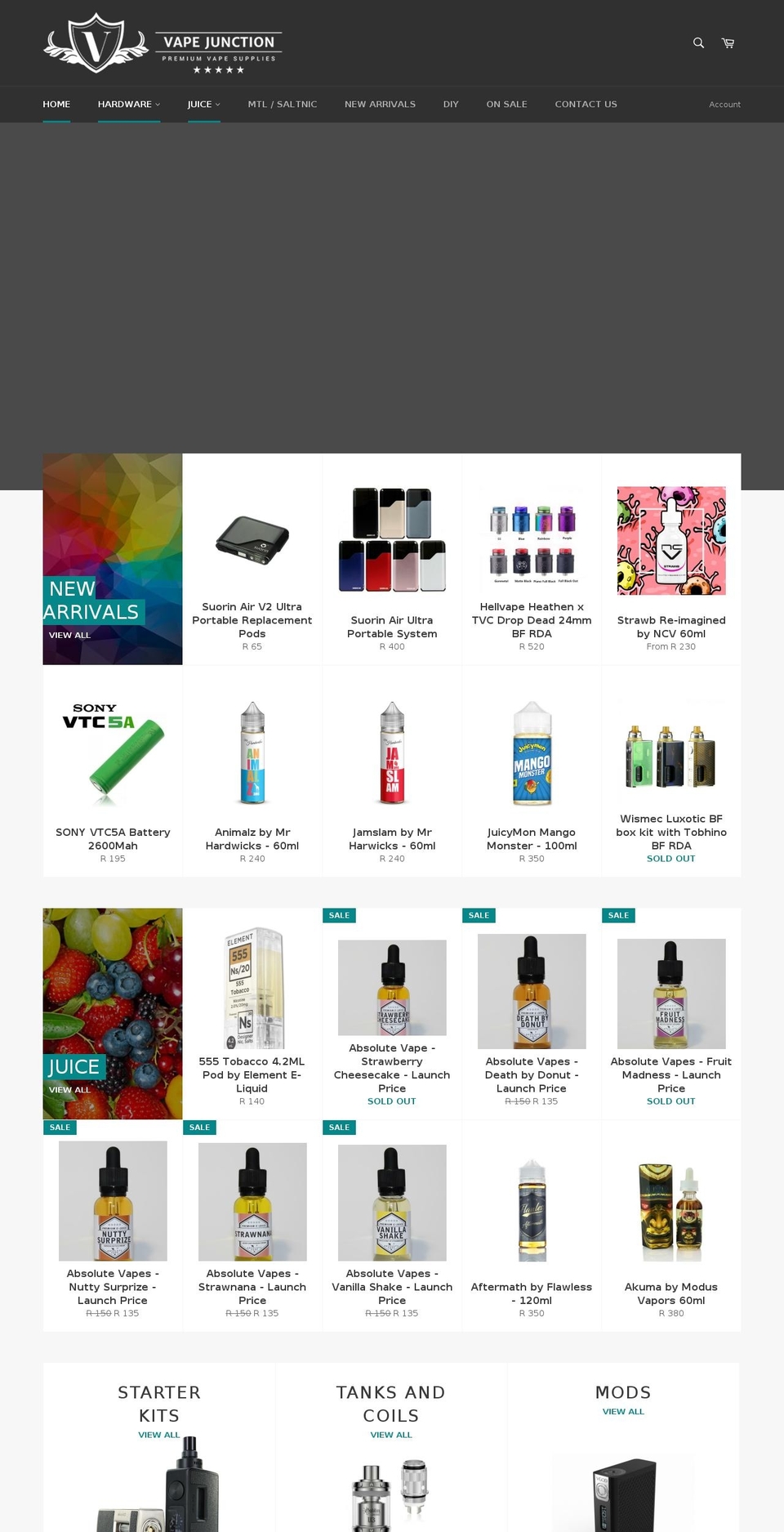 vapejunction.co.za shopify website screenshot