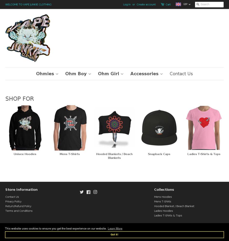 vapejunkieclothing.com — Shopify storefront screenshot