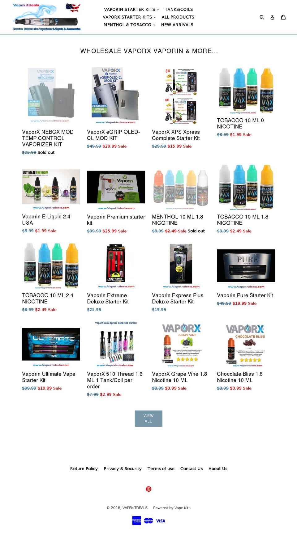 vapekitdeals.com shopify website screenshot