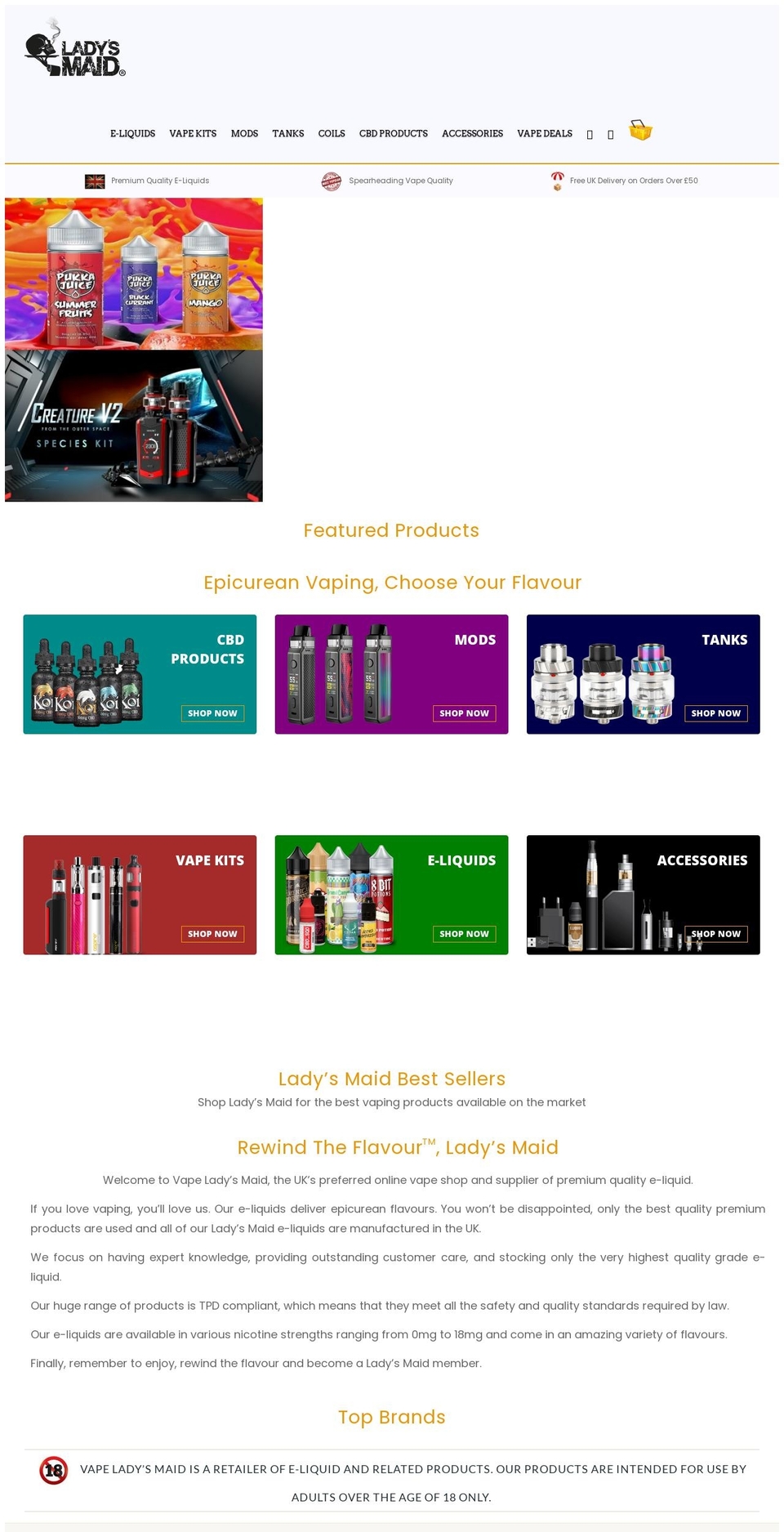 vapeladysmaid.co.uk shopify website screenshot