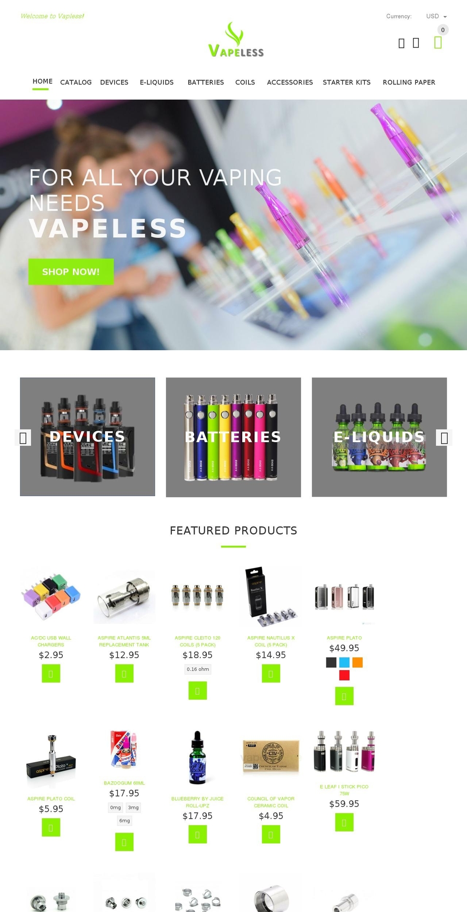 YourStore Shopify theme site example vapeless.com