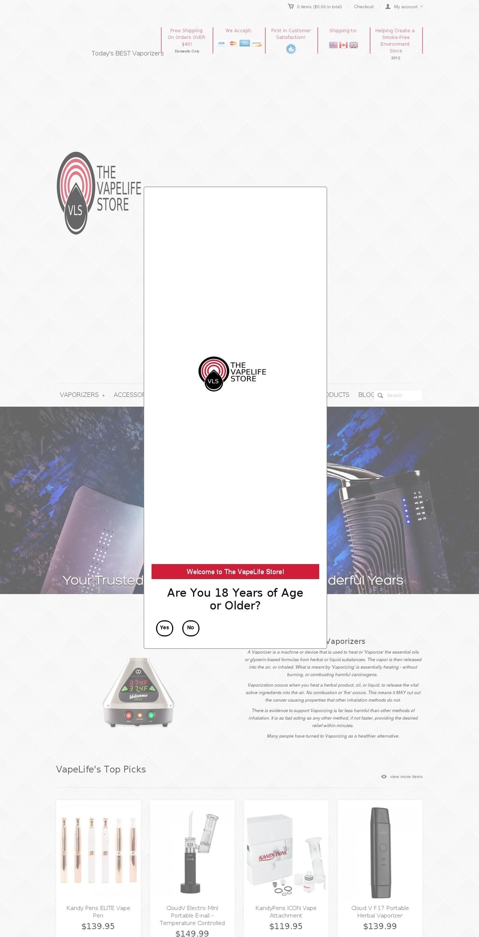 vapelifestore.com shopify website screenshot
