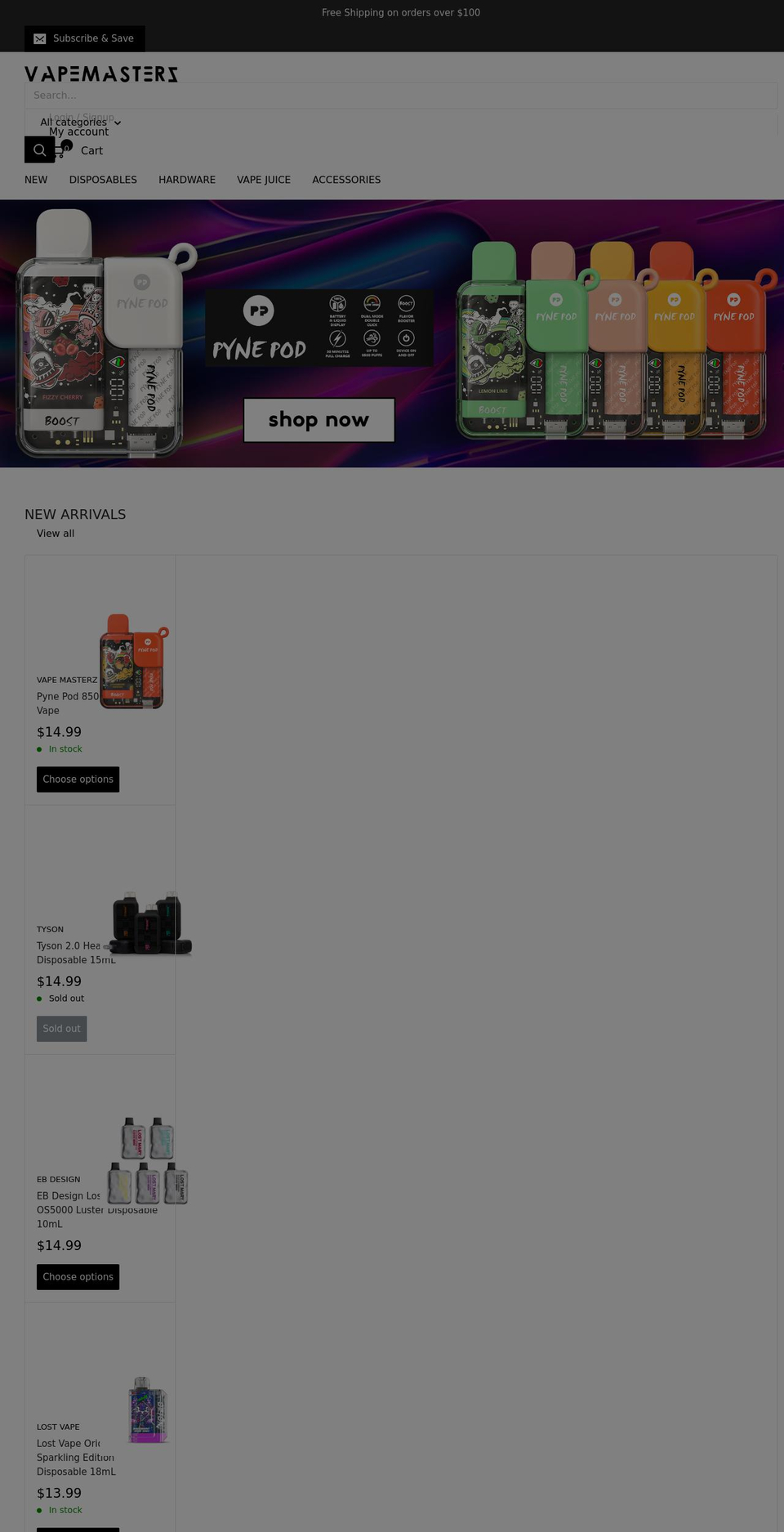 vapemasterz.com shopify website screenshot