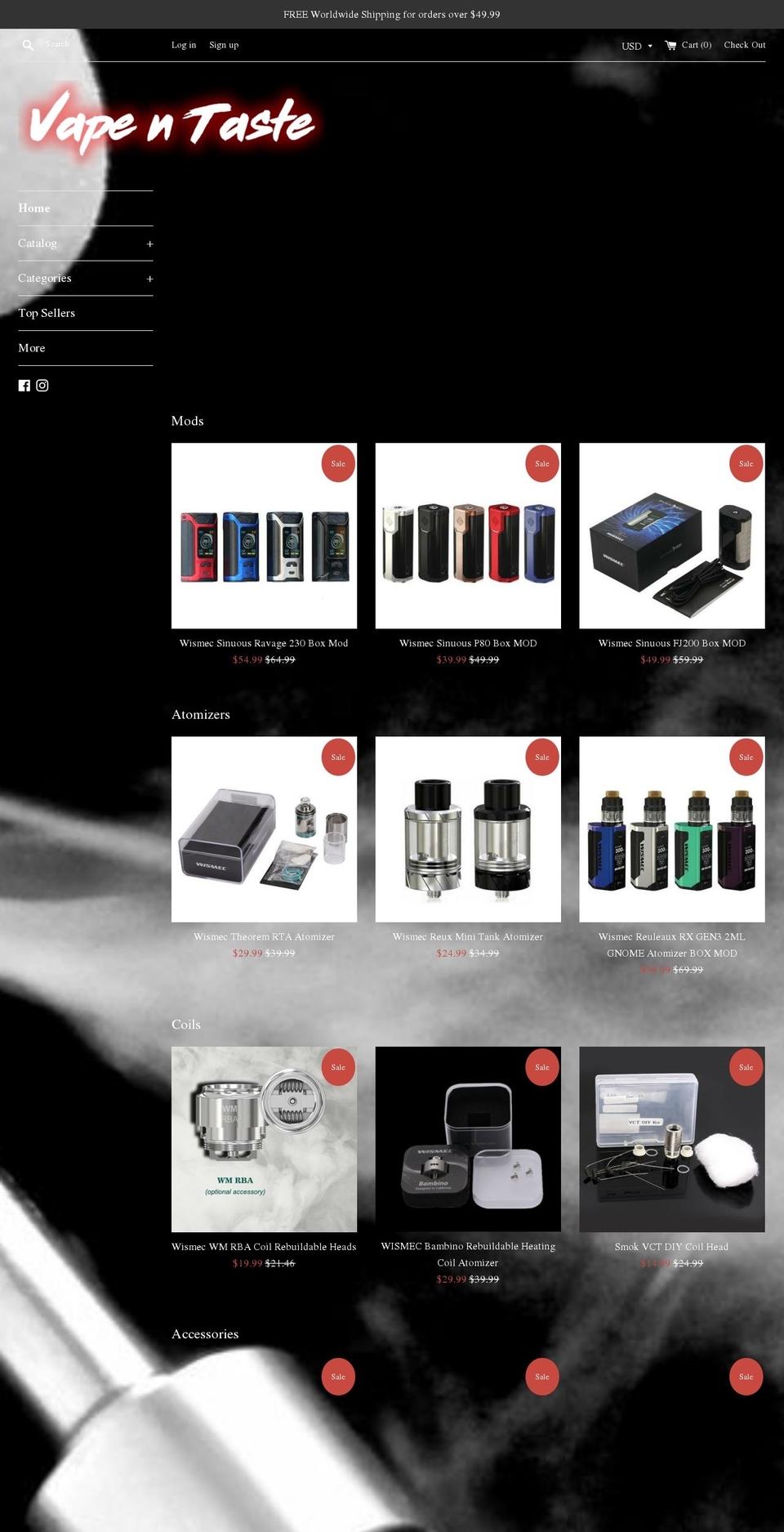 vapentaste.com — Shopify storefront screenshot