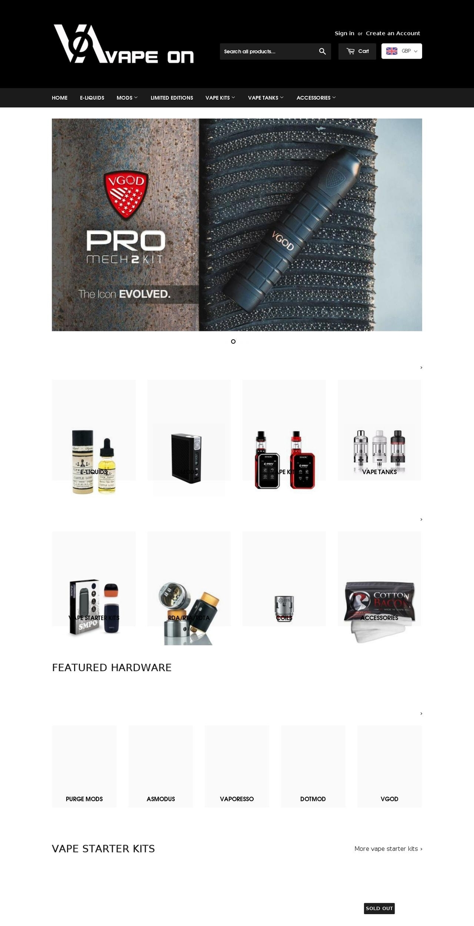vapeonuk.com shopify website screenshot
