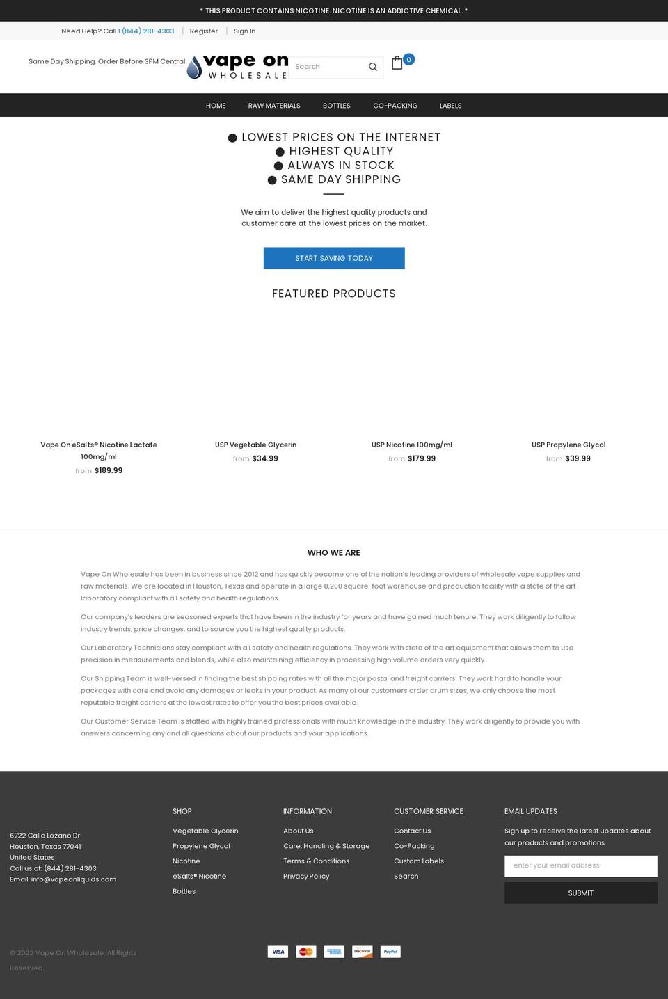 vapeonwholesale.com shopify website screenshot