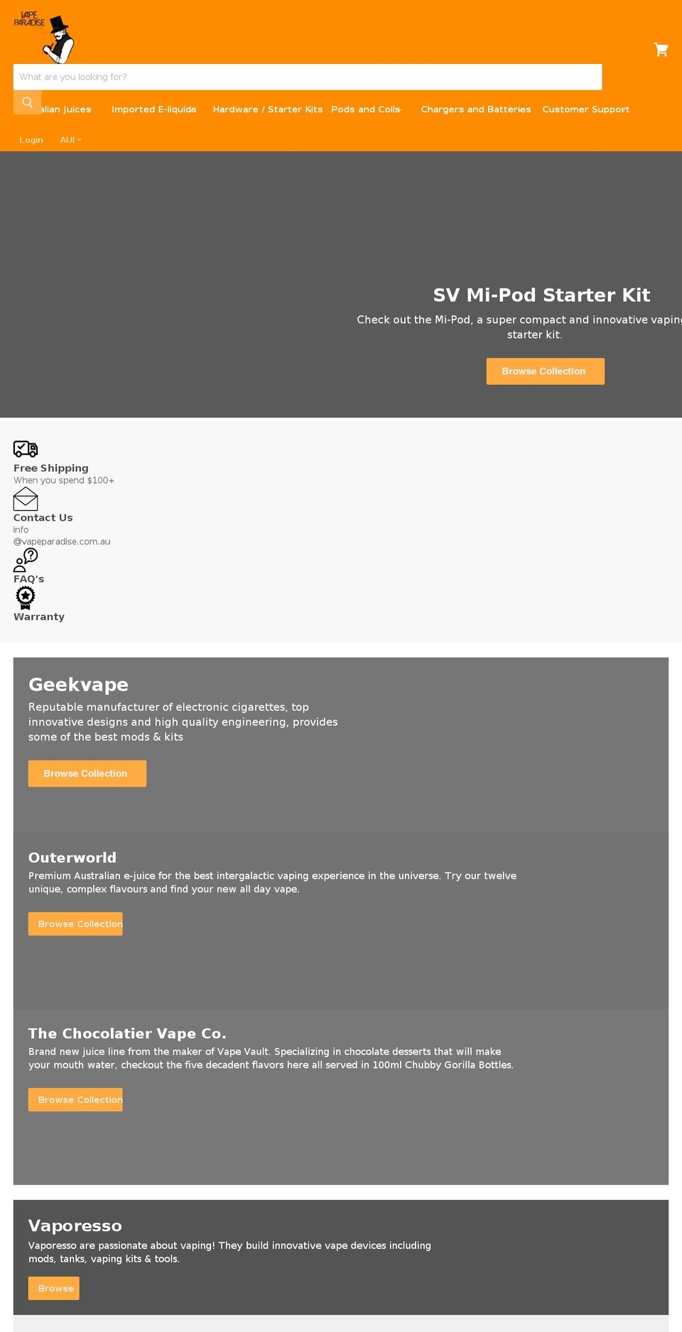 vapeparadise.com.au shopify website screenshot