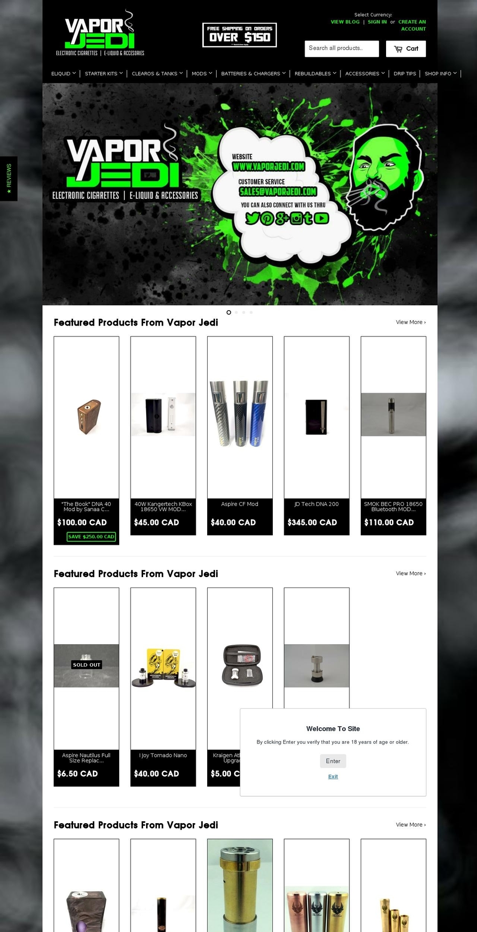 vaperjedi.com — Shopify storefront screenshot