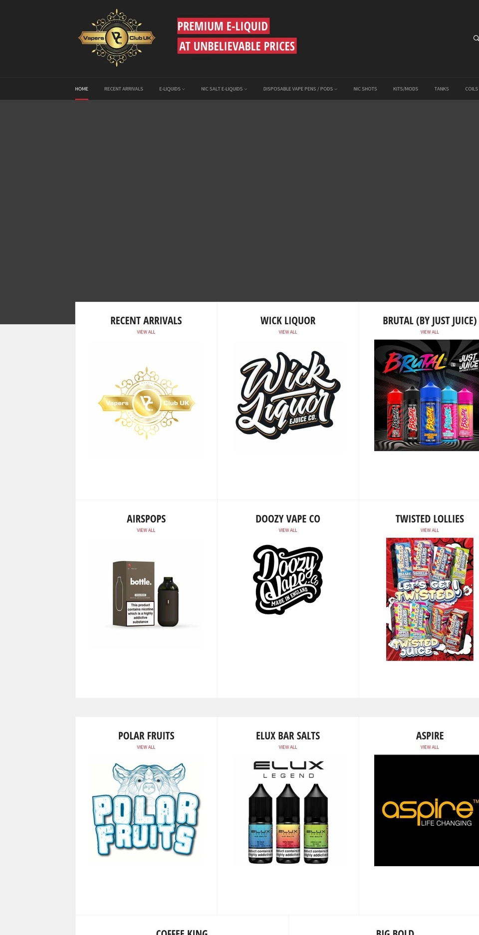 vapersclub.uk shopify website screenshot