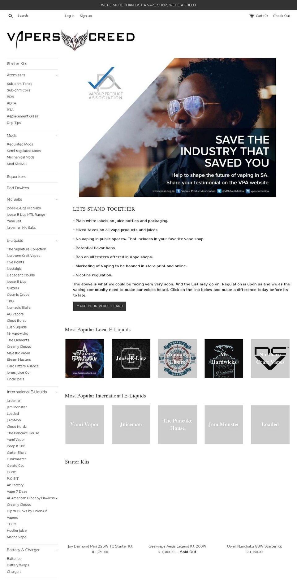 vaperscreed.co.za shopify website screenshot