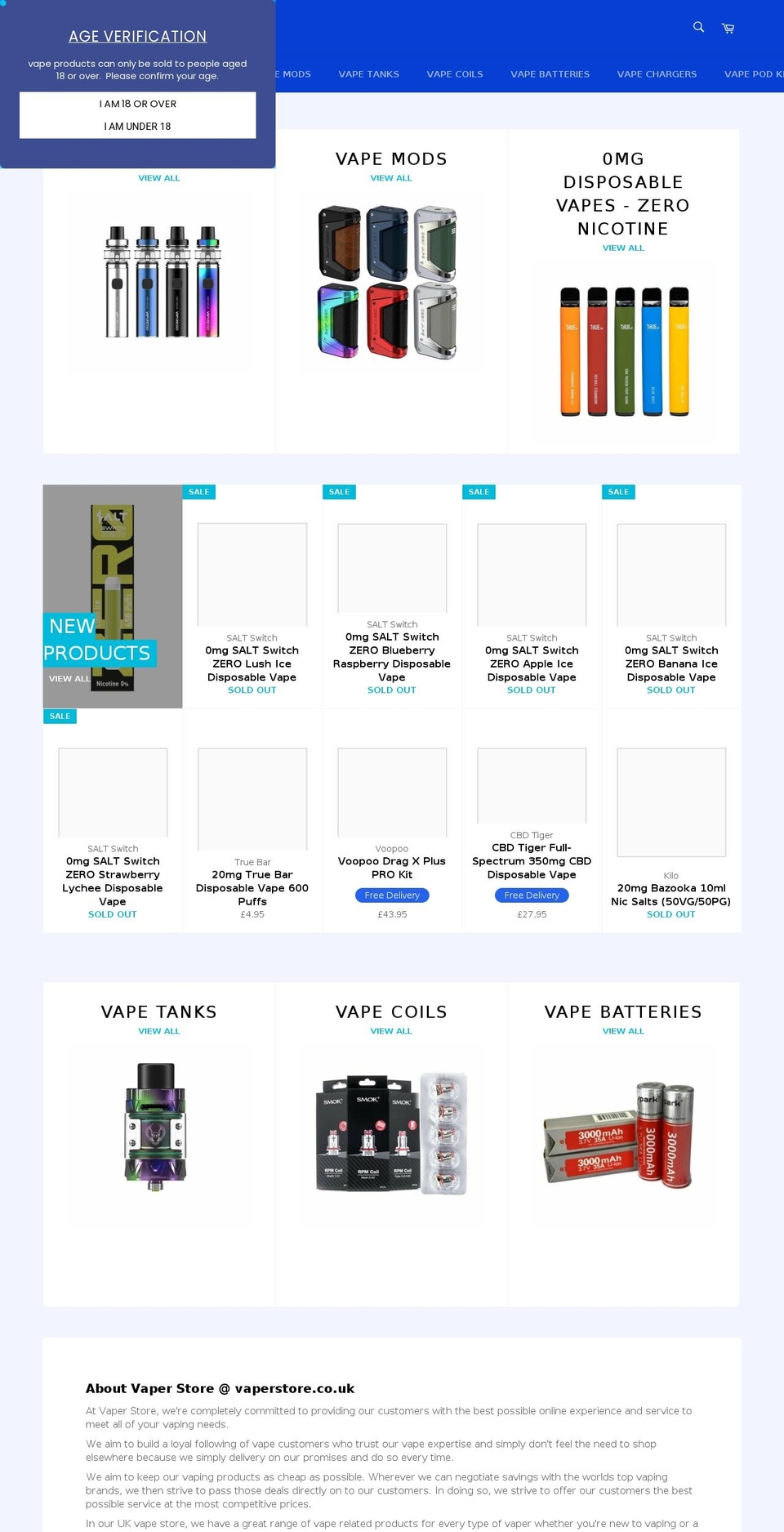 vaperstore.co.uk shopify website screenshot