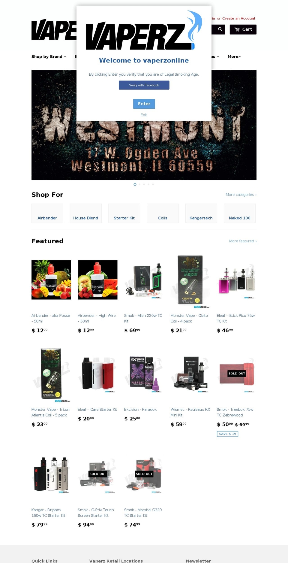 vaperzonline.com shopify website screenshot