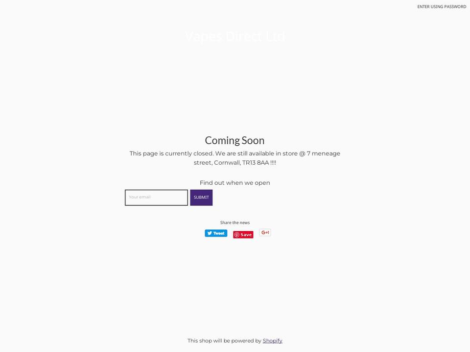 vapes-direct.co.uk shopify website screenshot