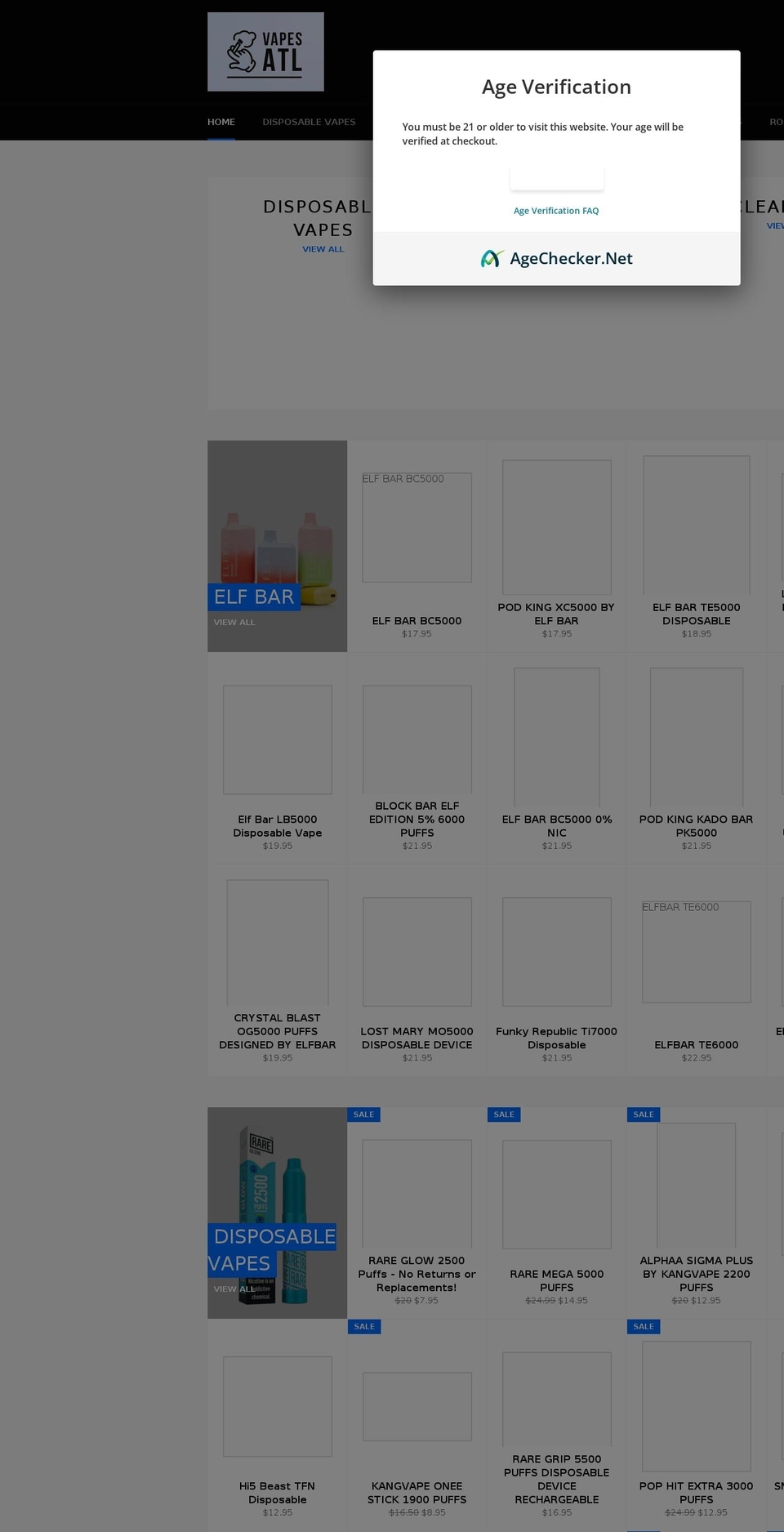 vapesatl.com shopify website screenshot