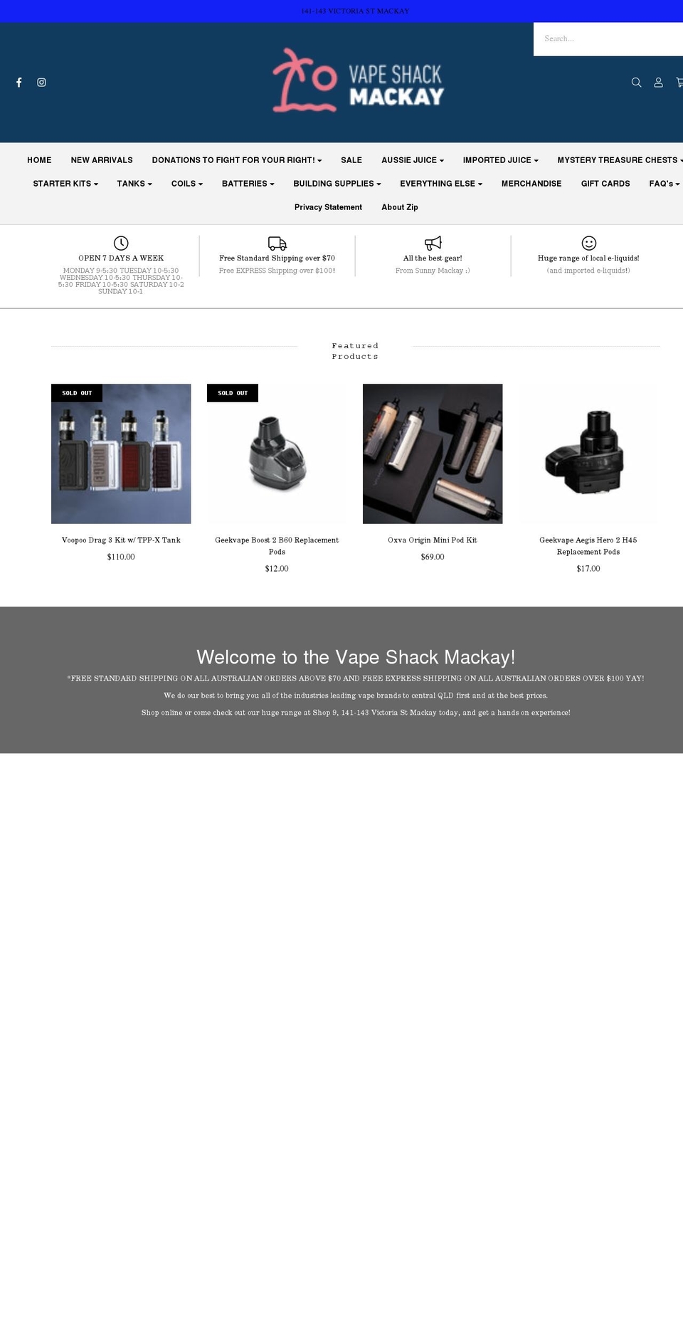 vapeshackmackay.com.au shopify website screenshot