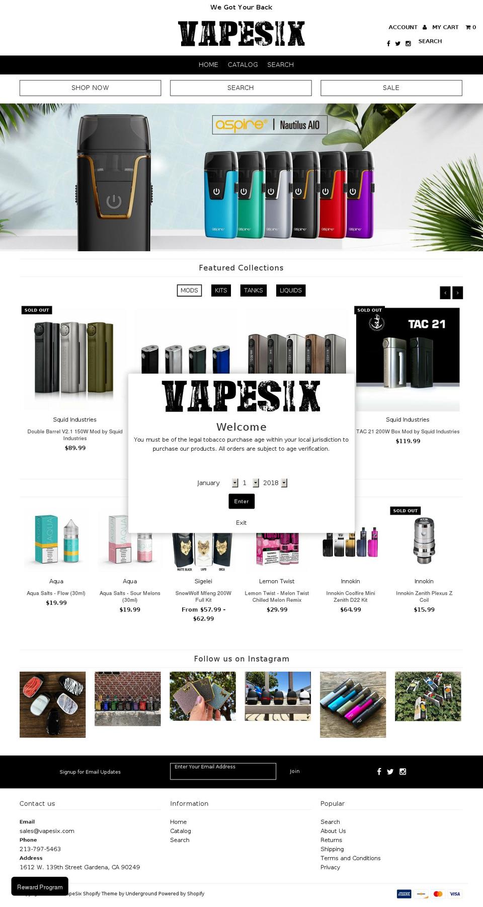 vapesix.net shopify website screenshot