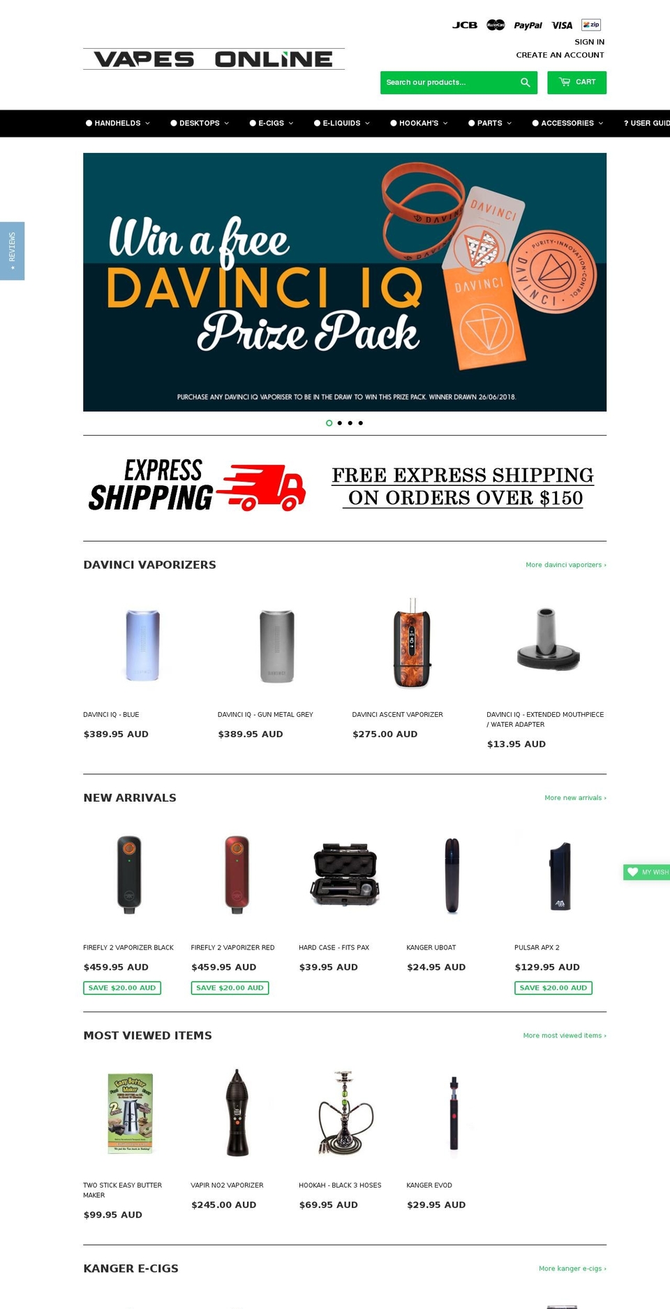 vapesonline.com.au shopify website screenshot