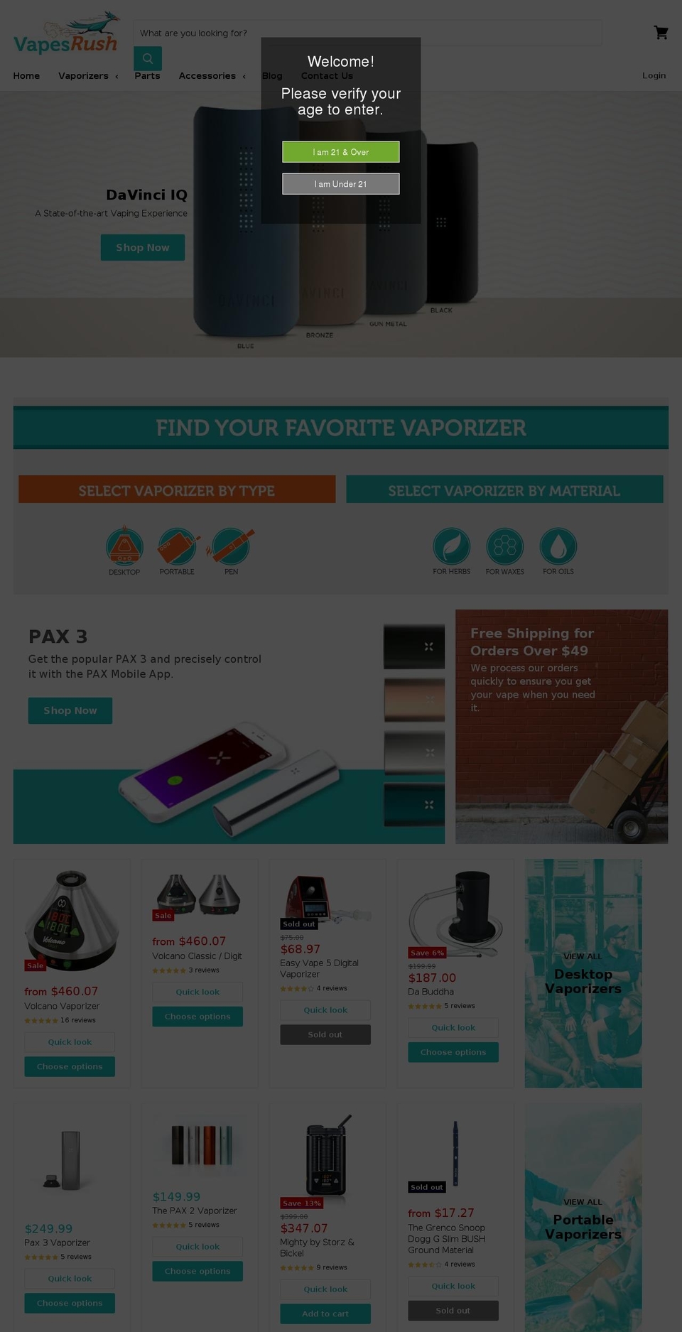 vapesrush.com shopify website screenshot