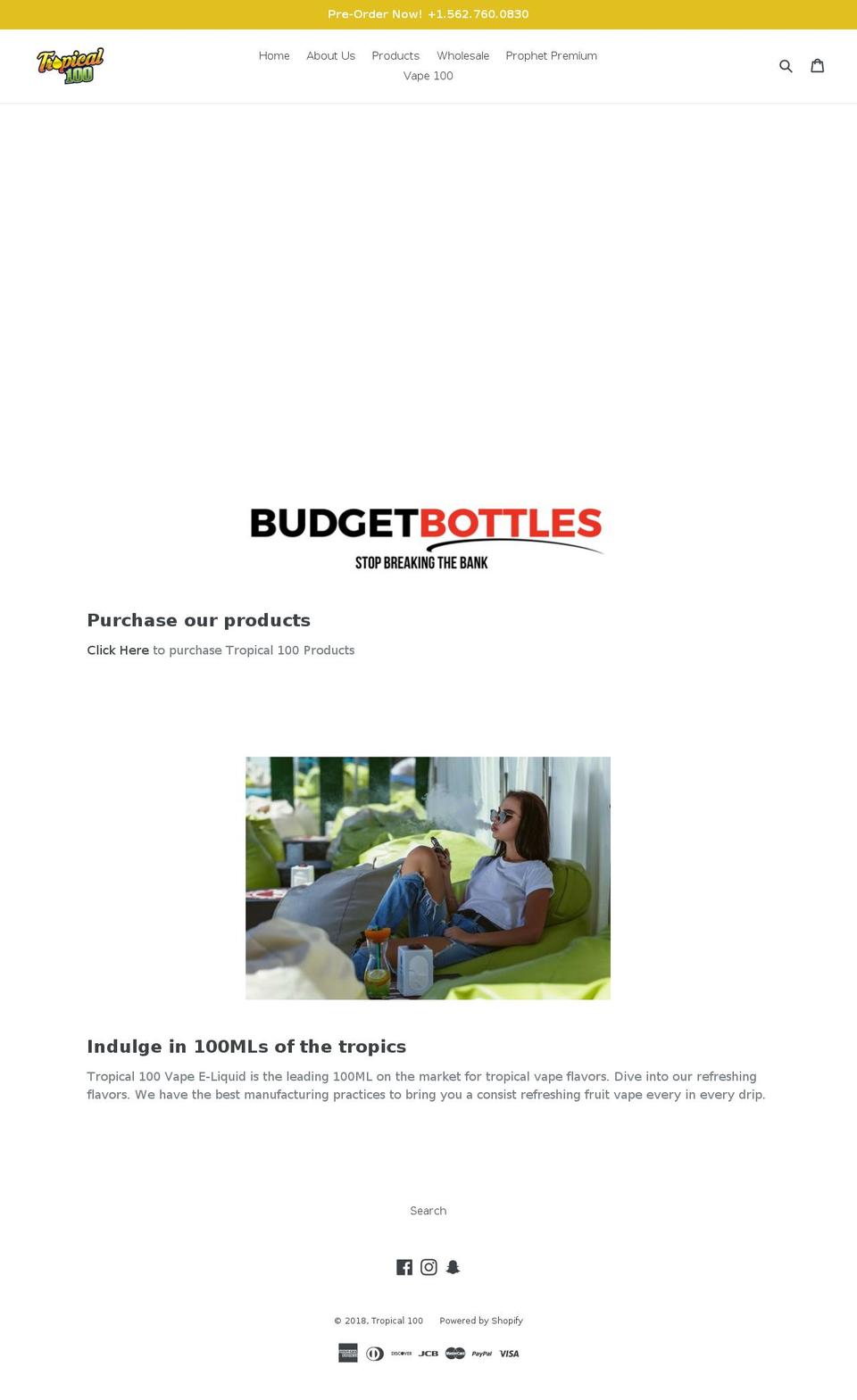 vapetropical100.com — Shopify storefront screenshot