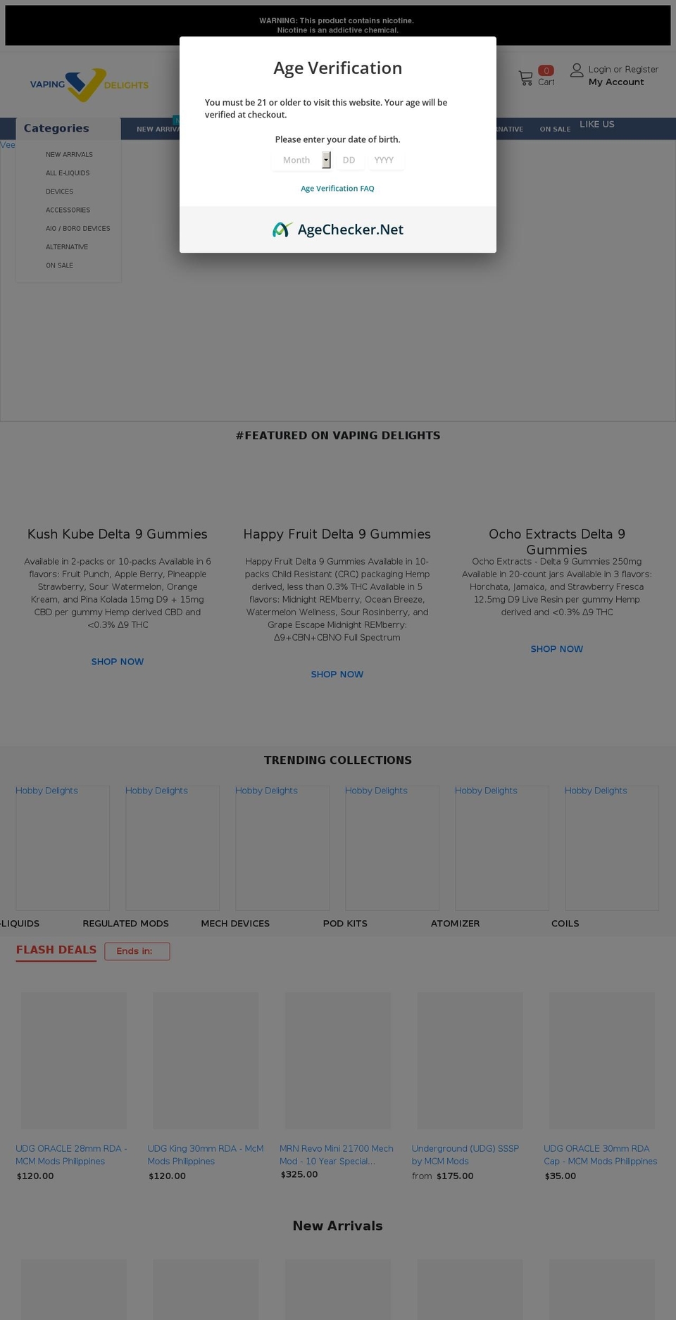 vaping-delights.com shopify website screenshot
