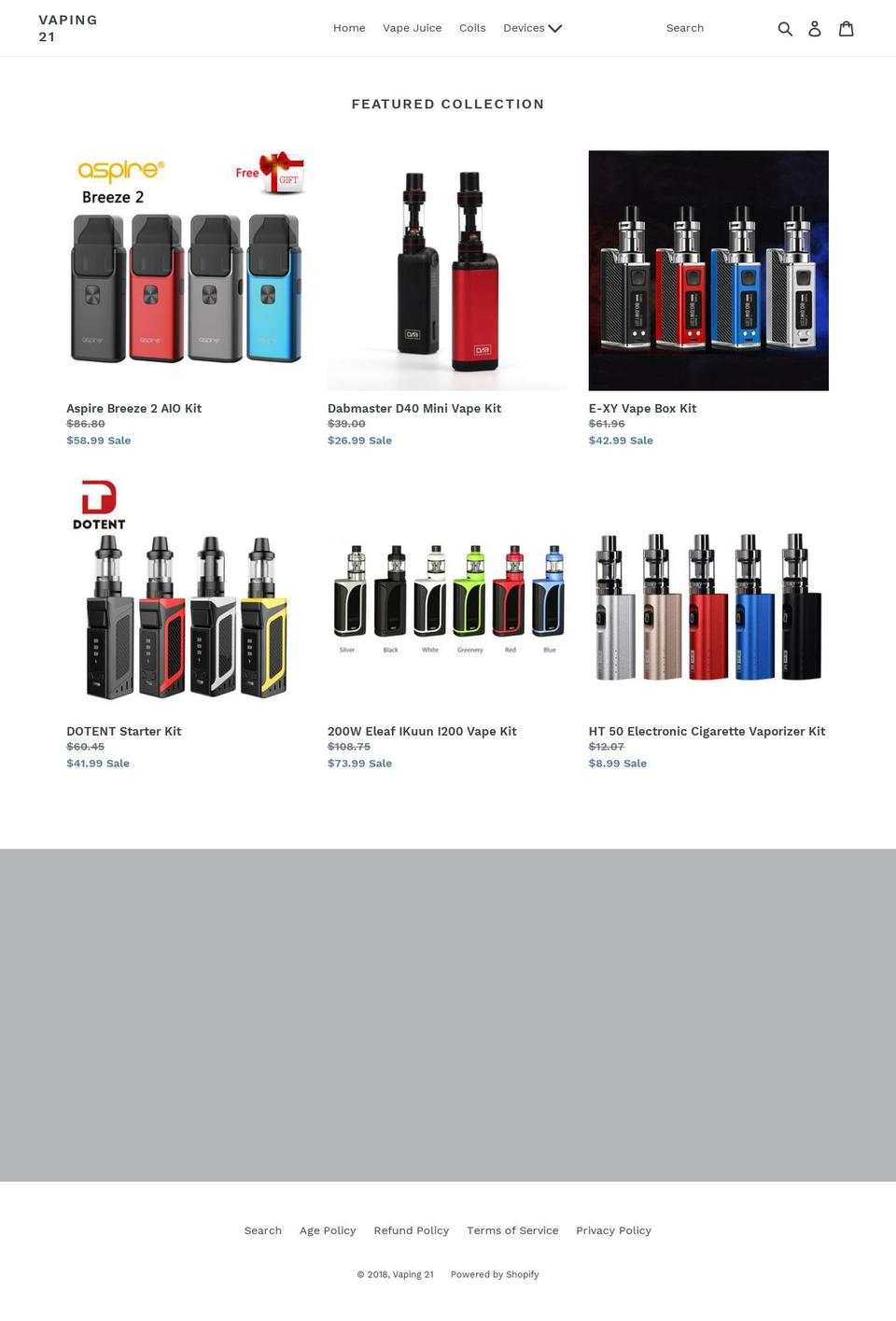 vaping21.com shopify website screenshot