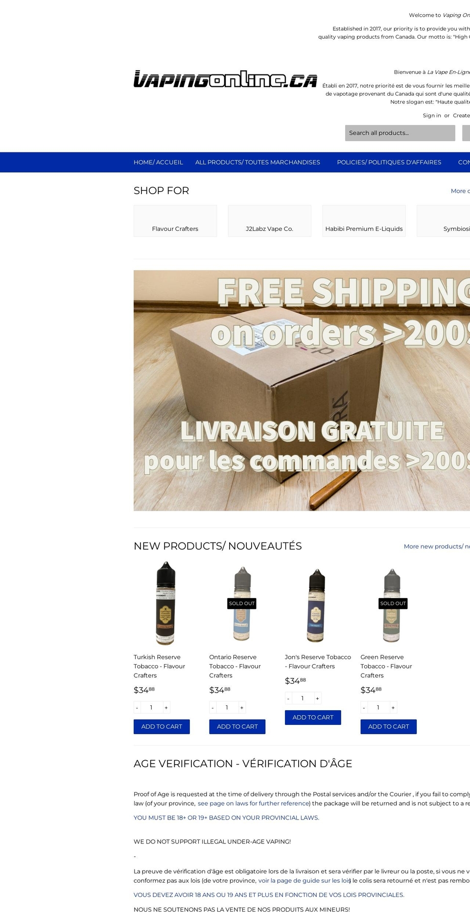 vapingonline.ca shopify website screenshot