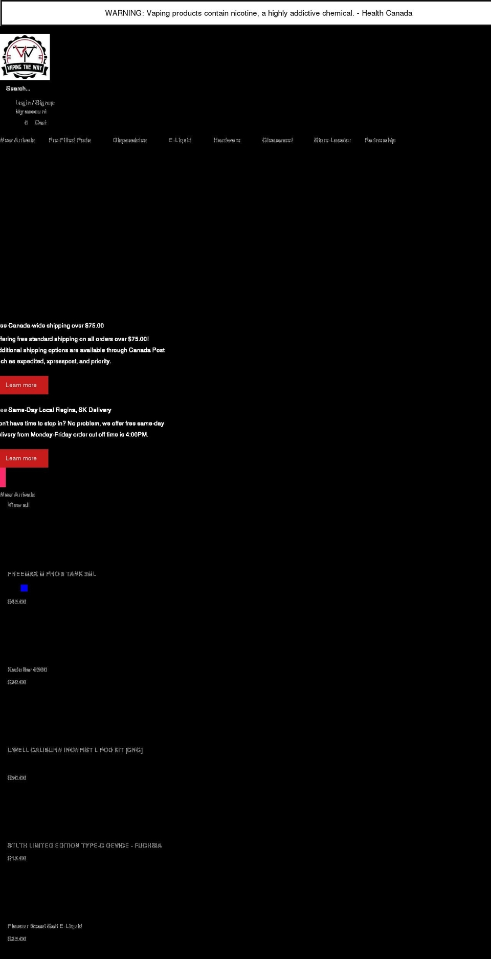 vapingtheway.ca shopify website screenshot