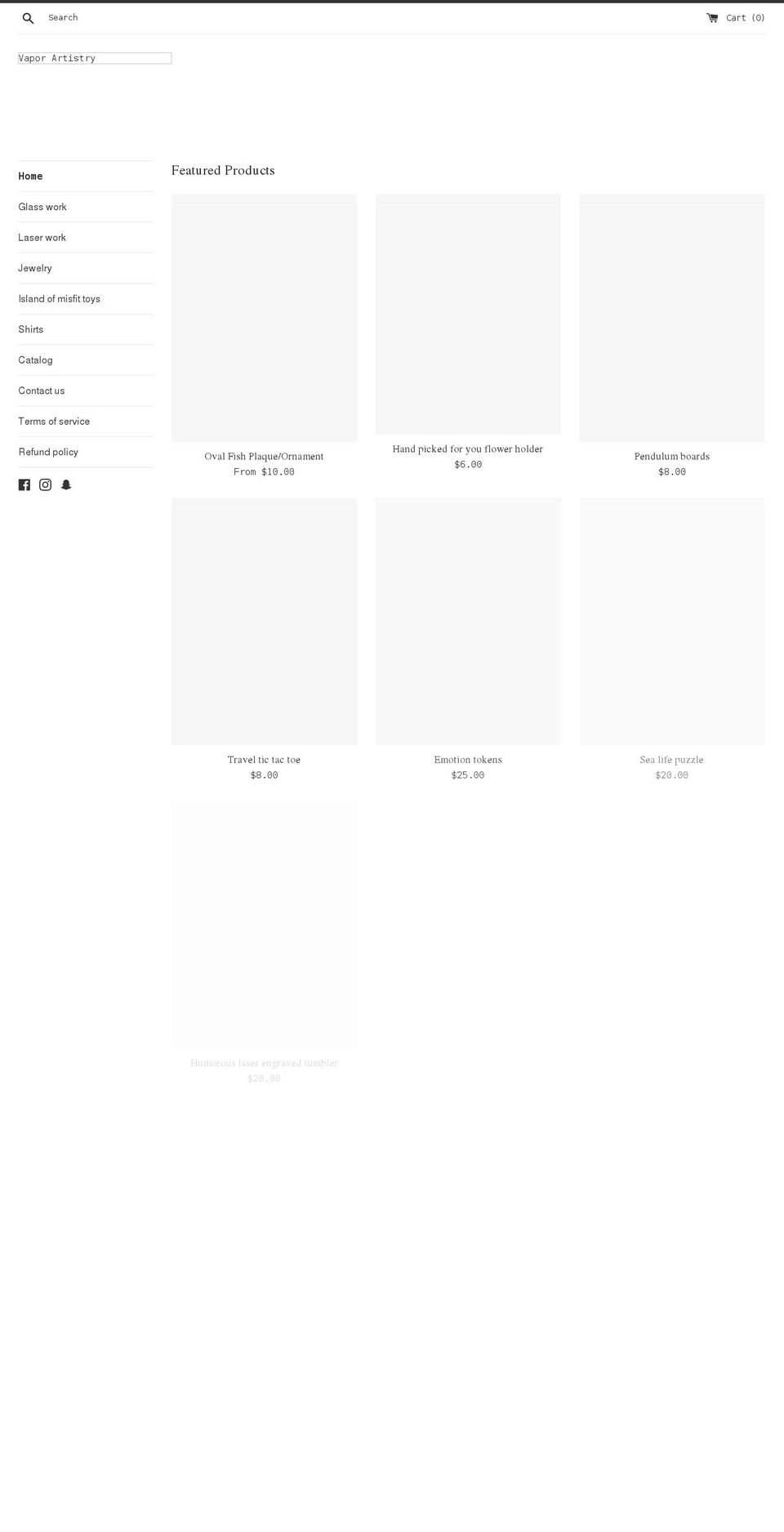 vapor-artistry.com shopify website screenshot