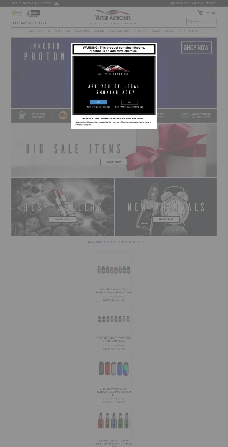 vaporauthority.net shopify website screenshot